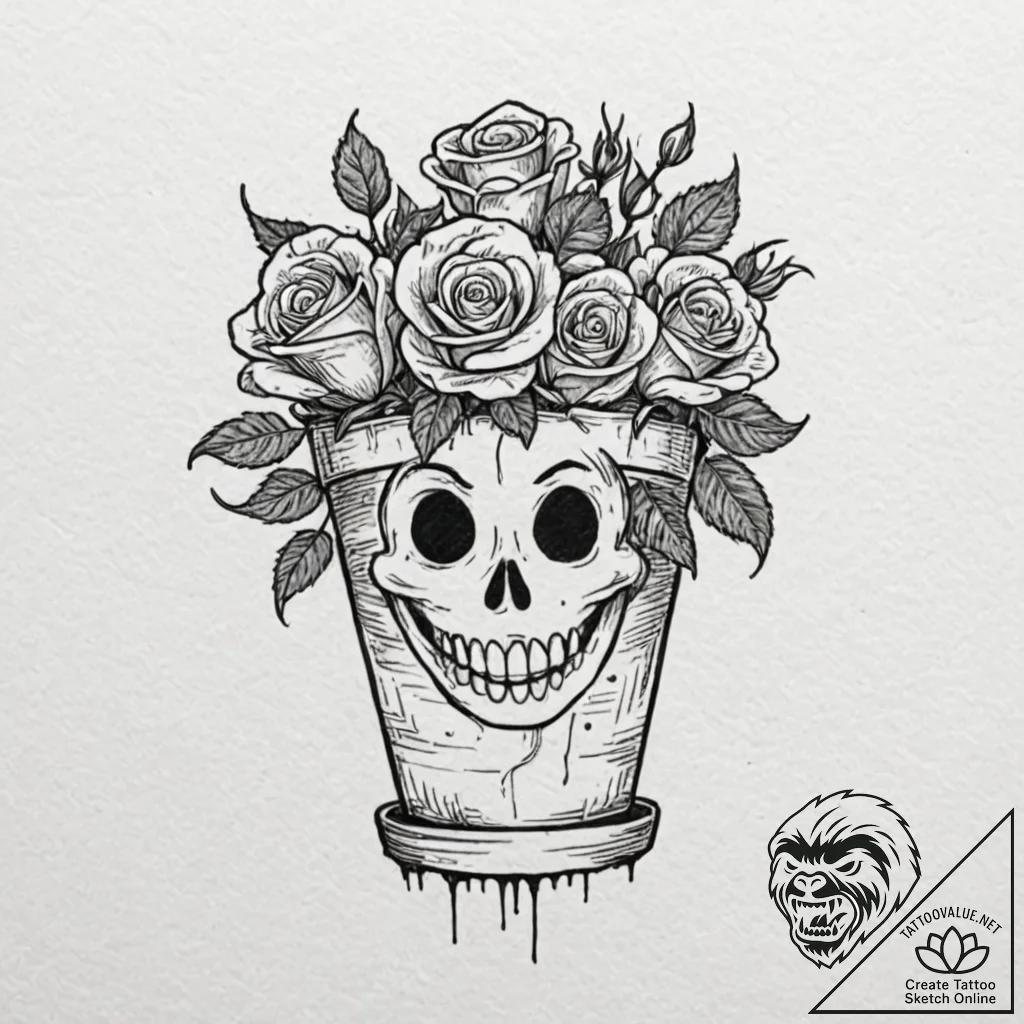 Tattoo design, a flower pot with a dead, with... - tattoo sketch (№1751510862_0, 03.07.2025 02:47) — tattoovalue.net