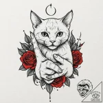 Tattoo design, handpoke style, a cat showing… – tattoo sketch (№1751511025_0, 03.07.2025 02:50) — tattoovalue.net