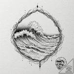 Tattoo design, a stylized soundwave of ocean… – tattoo sketch (№1751511115_0, 03.07.2025 02:51) — tattoovalue.net