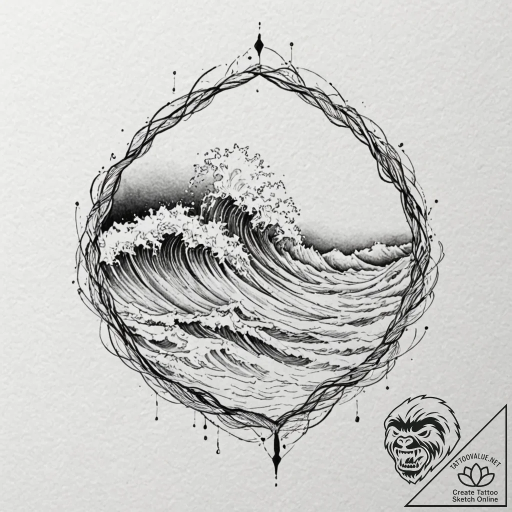 Tattoo design, a stylized soundwave of ocean... - tattoo sketch (№1751511115_0, 03.07.2025 02:51) — tattoovalue.net