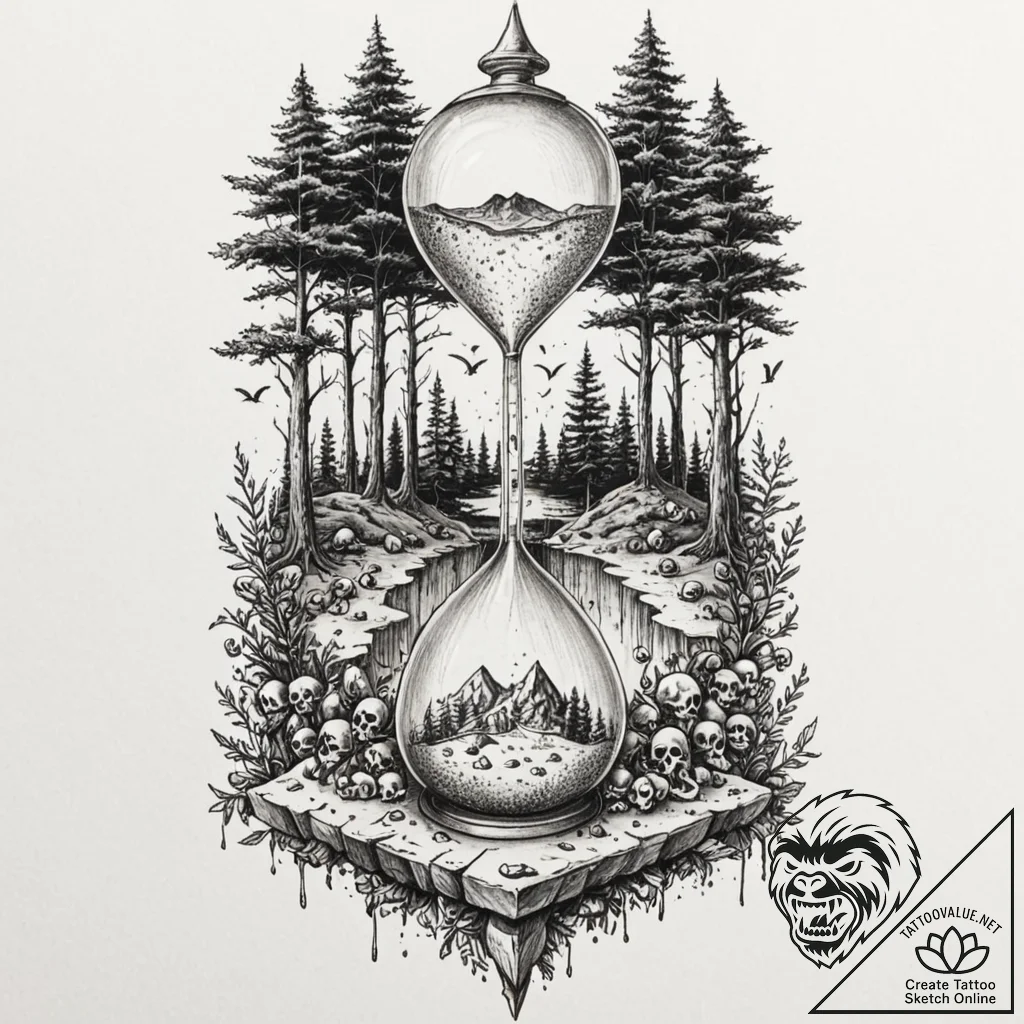 Tattoo design, a classic hourglass, but it's... - tattoo sketch (№1751511772_0, 03.07.2025 03:02) — tattoovalue.net