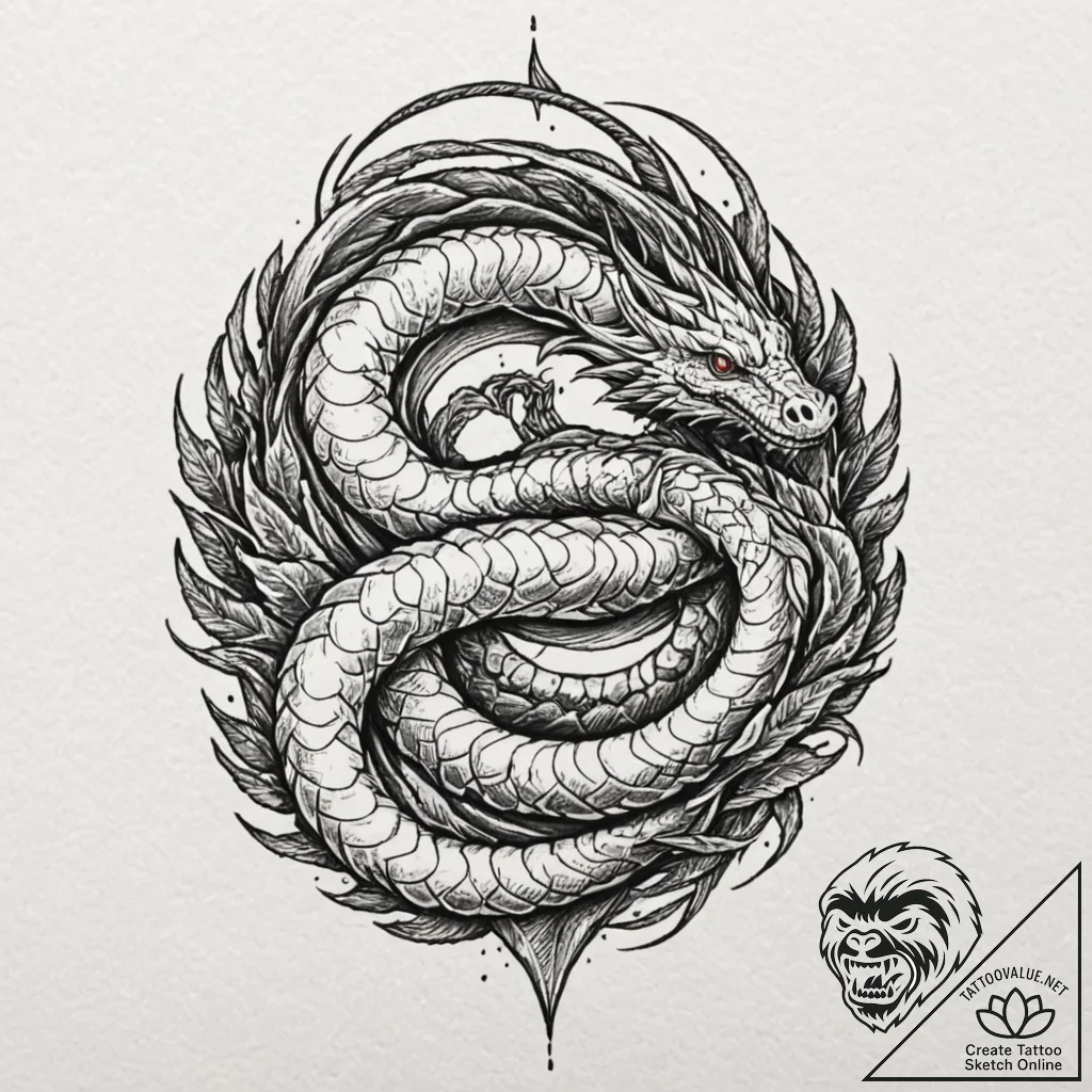 Tattoo design, jormungandr tattooed in a styl... - tattoo sketch (№1751511932_0, 03.07.2025 03:05) — tattoovalue.net