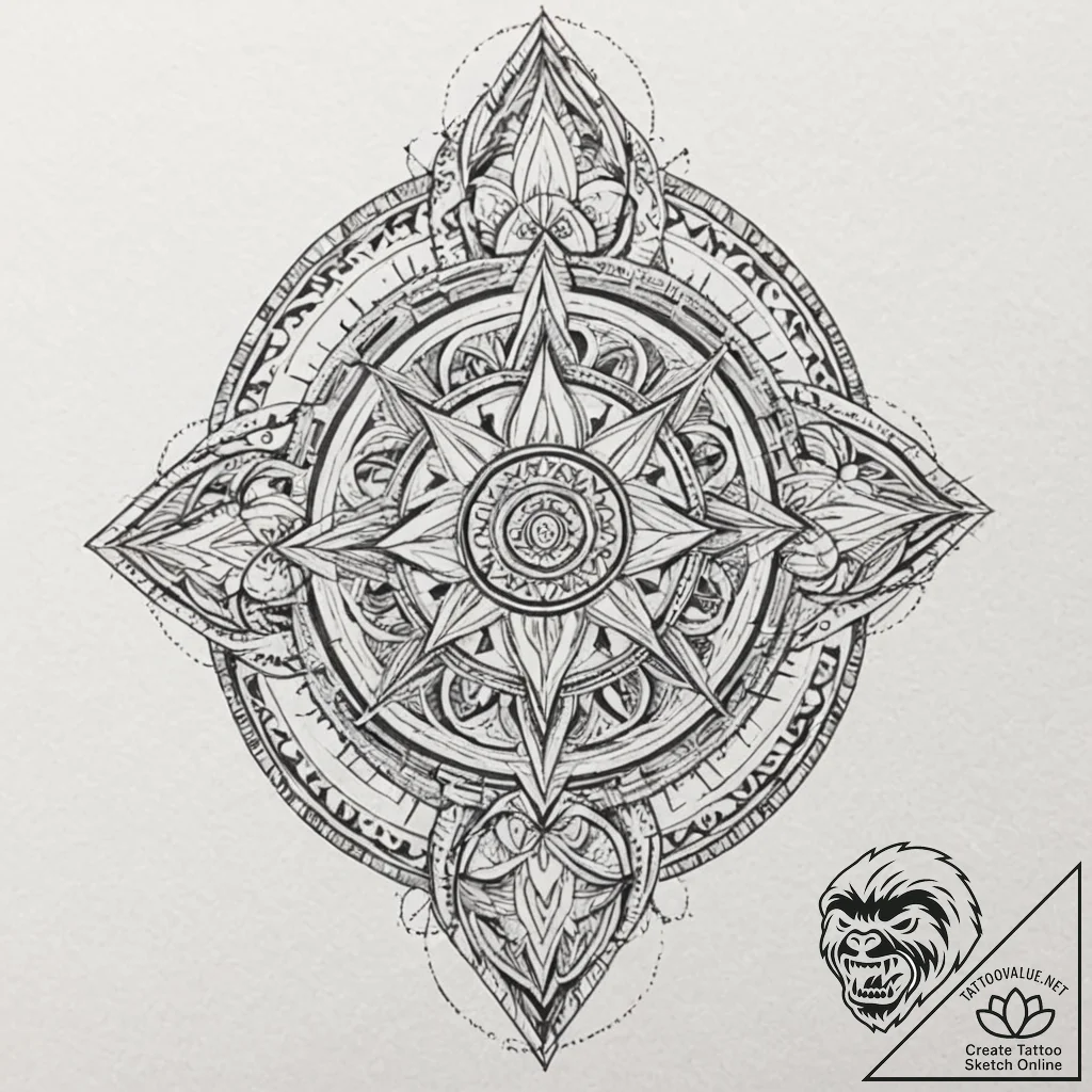 Tattoo design, a complex, symmetrical glyph t... - tattoo sketch (№1751512015_0, 03.07.2025 03:06) — tattoovalue.net