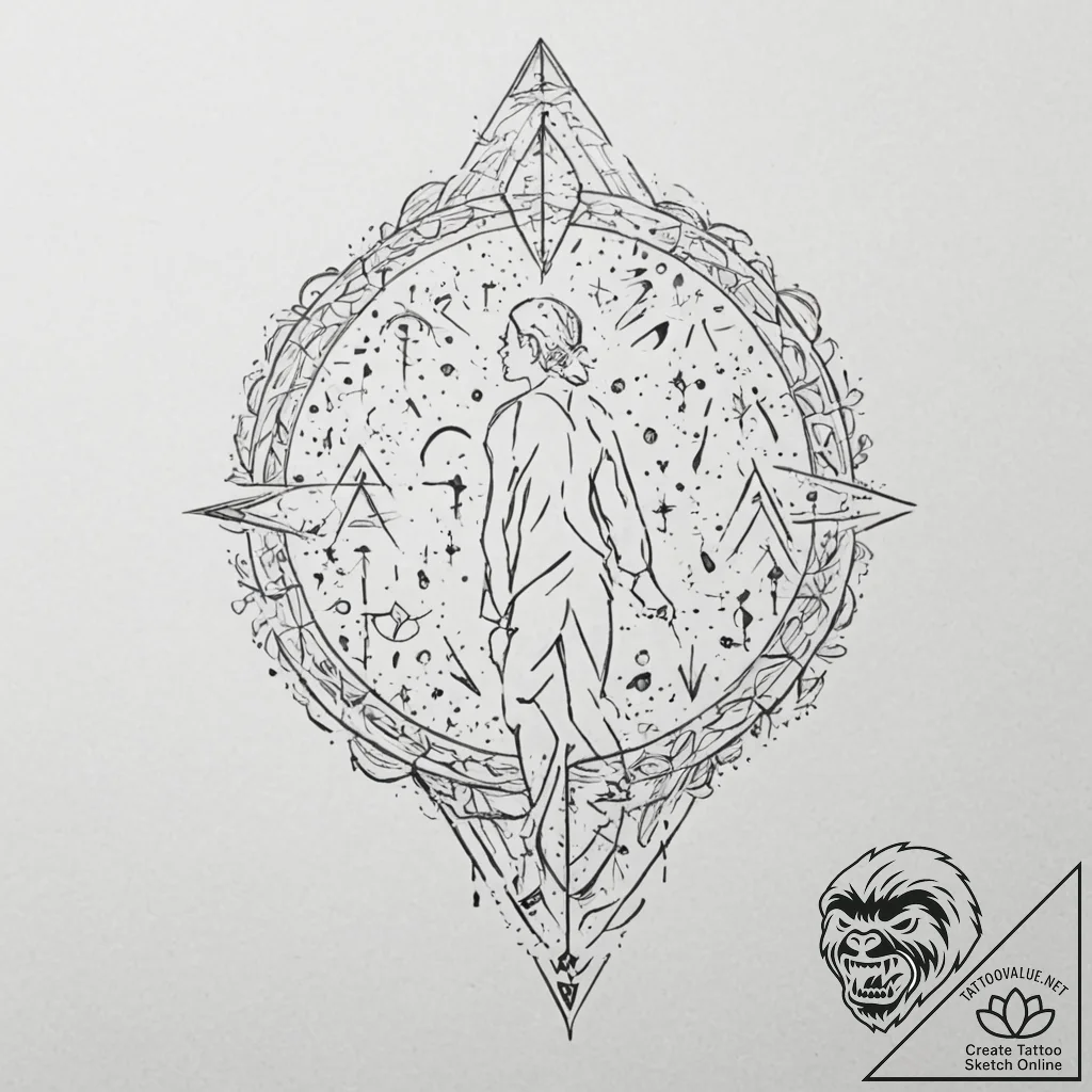 Tattoo sketch — figure in furs walking backwa... - tattoo sketch (№1751512508_0, 03.07.2025 03:15) — tattoovalue.net