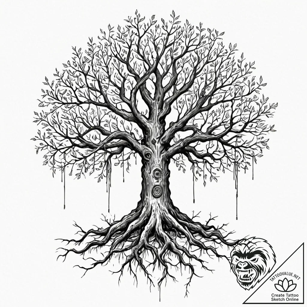 Tattoo design, a tree of life, but its branch... - tattoo sketch (№1751512590_0, 03.07.2025 03:16) — tattoovalue.net