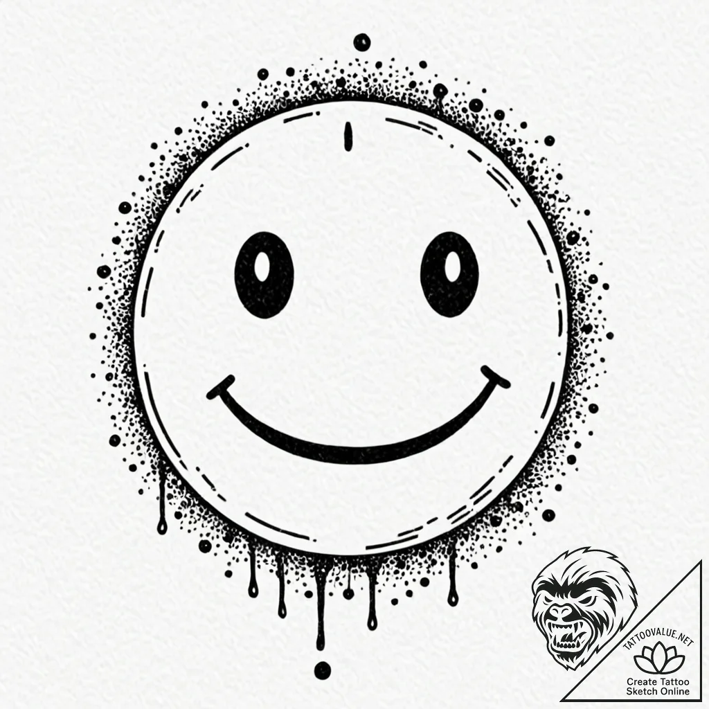 Tattoo design, handpoke style, a sad smiley f... - tattoo sketch (№1751512922_0, 03.07.2025 03:22) — tattoovalue.net