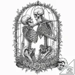 Tattoo design, two skeletons in a passionate… – tattoo sketch (№1751513247_0, 03.07.2025 03:27) — tattoovalue.net