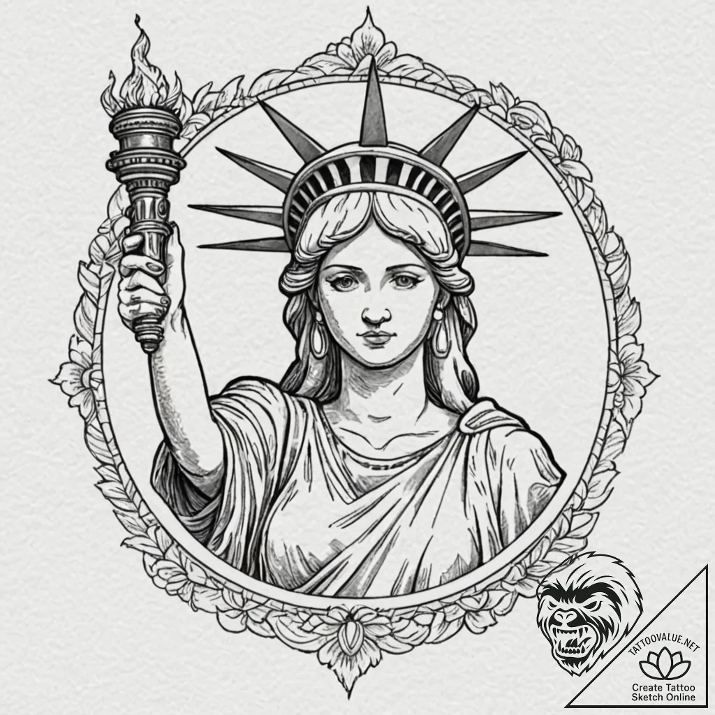 Tattoo design, the statue of liberty, but she... - tattoo sketch (№1751513823_0, 03.07.2025 03:37) — tattoovalue.net
