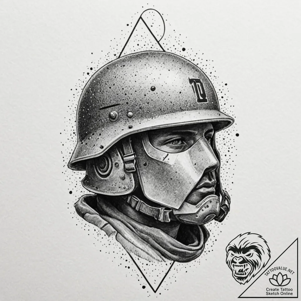Tattoo design, a soldier's helmet with tally... - tattoo sketch (№1751514649_0, 03.07.2025 03:50) — tattoovalue.net