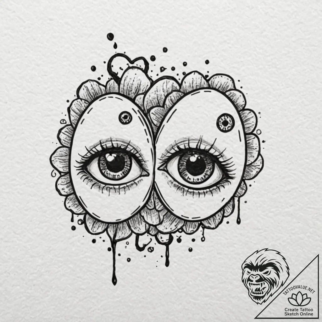 Tattoo design, handpoke style, a pair of cart... - tattoo sketch (№1751514732_0, 03.07.2025 03:52) — tattoovalue.net