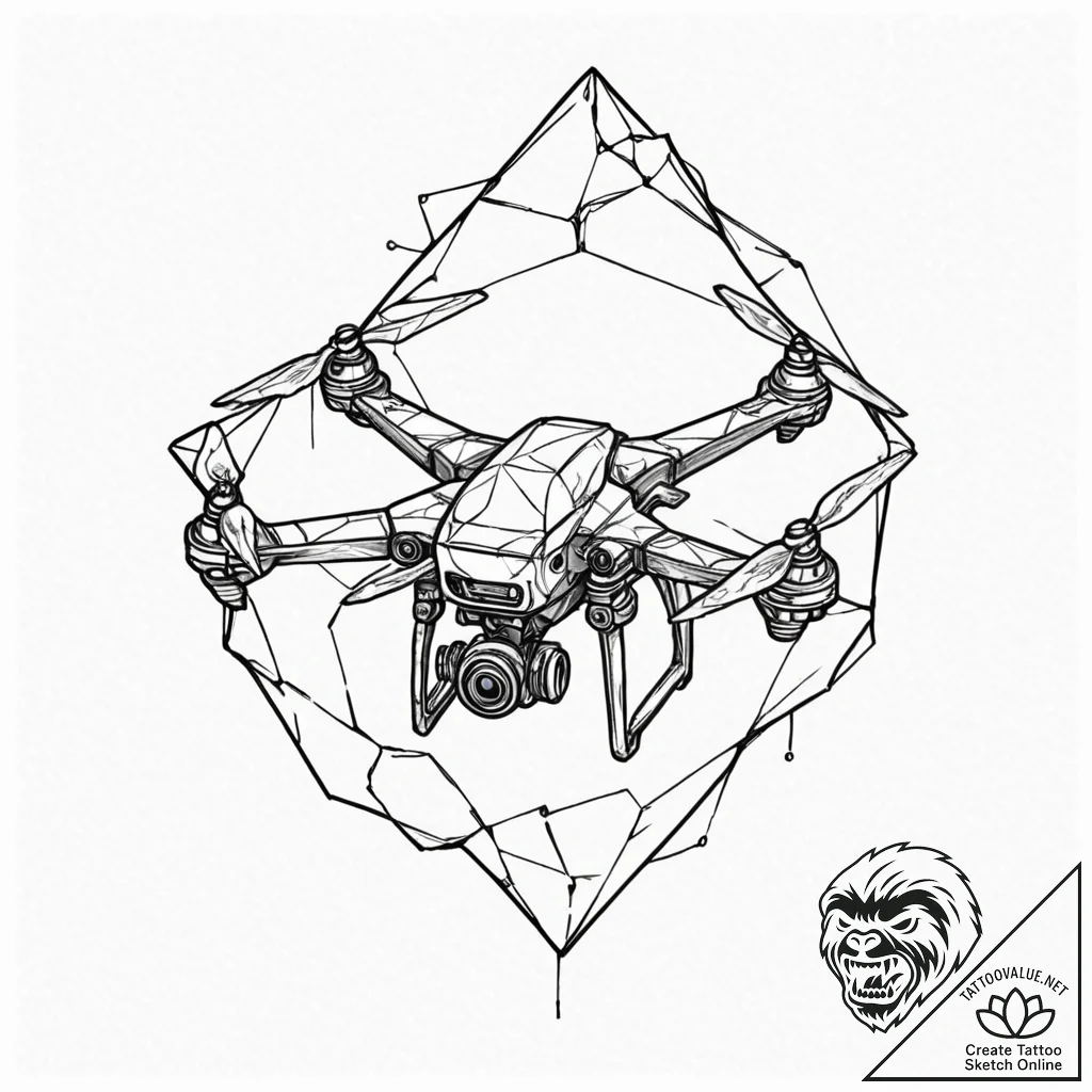 Tattoo design, a drone made of shattered glas... - tattoo sketch (№1751514896_0, 03.07.2025 03:54) — tattoovalue.net