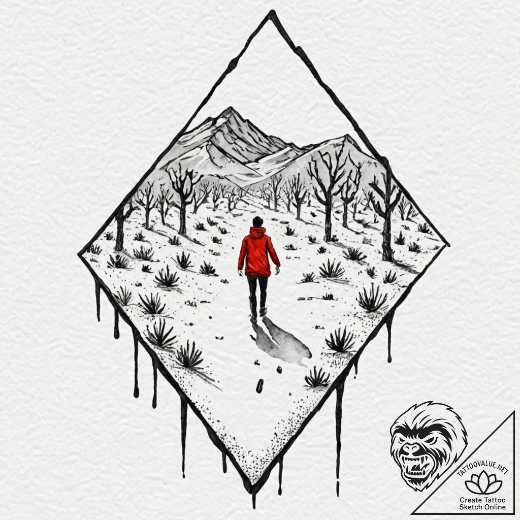 5t. tattoo design, a person walking in a dese... - tattoo sketch (№1751515307_0, 03.07.2025 04:01) — tattoovalue.net