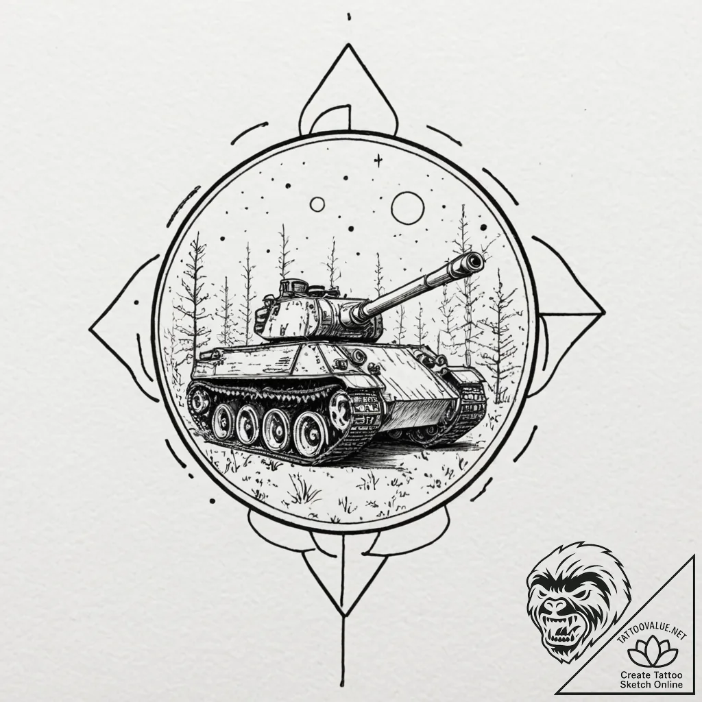 Tattoo design, a tank viewed through a therma... - tattoo sketch (№1751515389_0, 03.07.2025 04:03) — tattoovalue.net