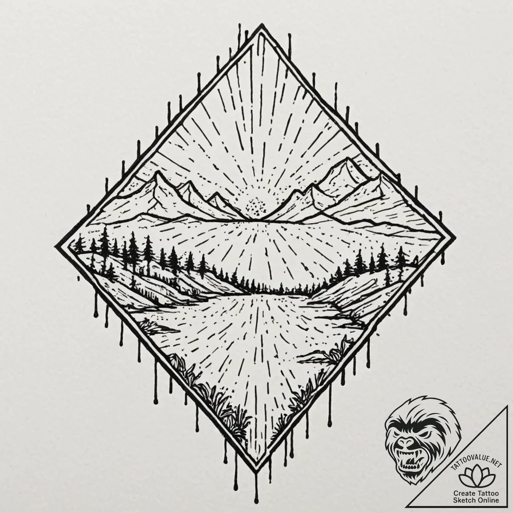 Tattoo design, handpoke style, a window with... - tattoo sketch (№1751515553_0, 03.07.2025 04:05) — tattoovalue.net