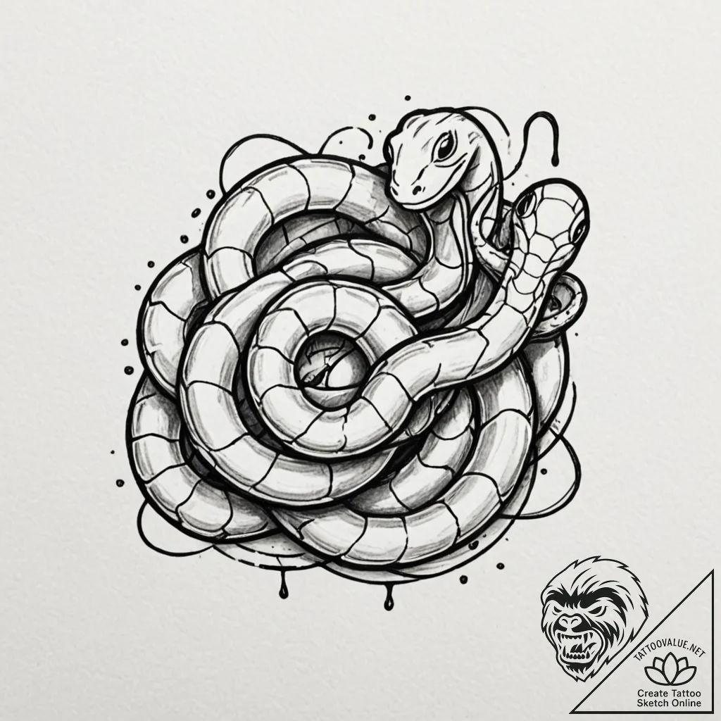 Tattoo design, a snake coiled around a spray... - tattoo sketch (№1751515638_0, 03.07.2025 04:07) — tattoovalue.net
