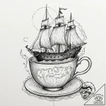 Tattoo design, a traditional ship sailing on… – tattoo sketch (№1751516052_0, 03.07.2025 04:14) — tattoovalue.net