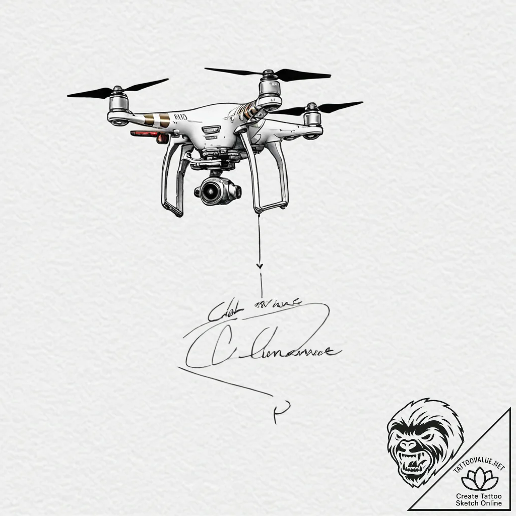 Tattoo design, a child's drawing of a drone,... - tattoo sketch (№1751516217_0, 03.07.2025 04:16) — tattoovalue.net