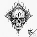 Tattoo sketch of a frozen skull with rune sno… – tattoo sketch (№1751516379_0, 03.07.2025 04:19) — tattoovalue.net