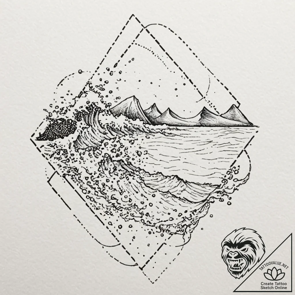 Tattoo design, a stylized soundwave of ocean... - tattoo sketch (№1751516461_0, 03.07.2025 04:21) — tattoovalue.net