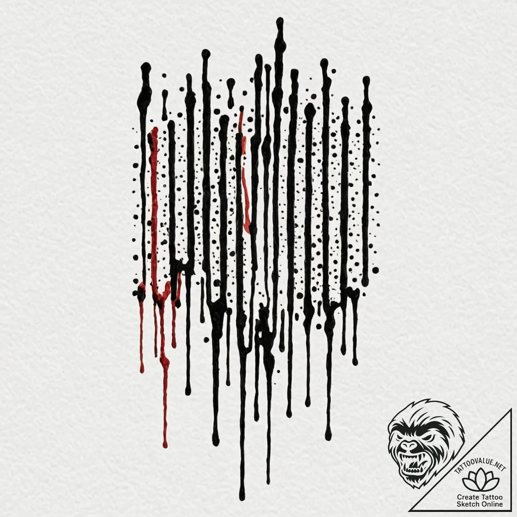 Tattoo design, a barcode that drips and melts... - tattoo sketch (№1751516543_0, 03.07.2025 04:22) — tattoovalue.net