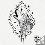 Tattoo design, fenrir wolf shattering constel… – tattoo sketch (№1751517388_0, 03.07.2025 04:36) — tattoovalue.net