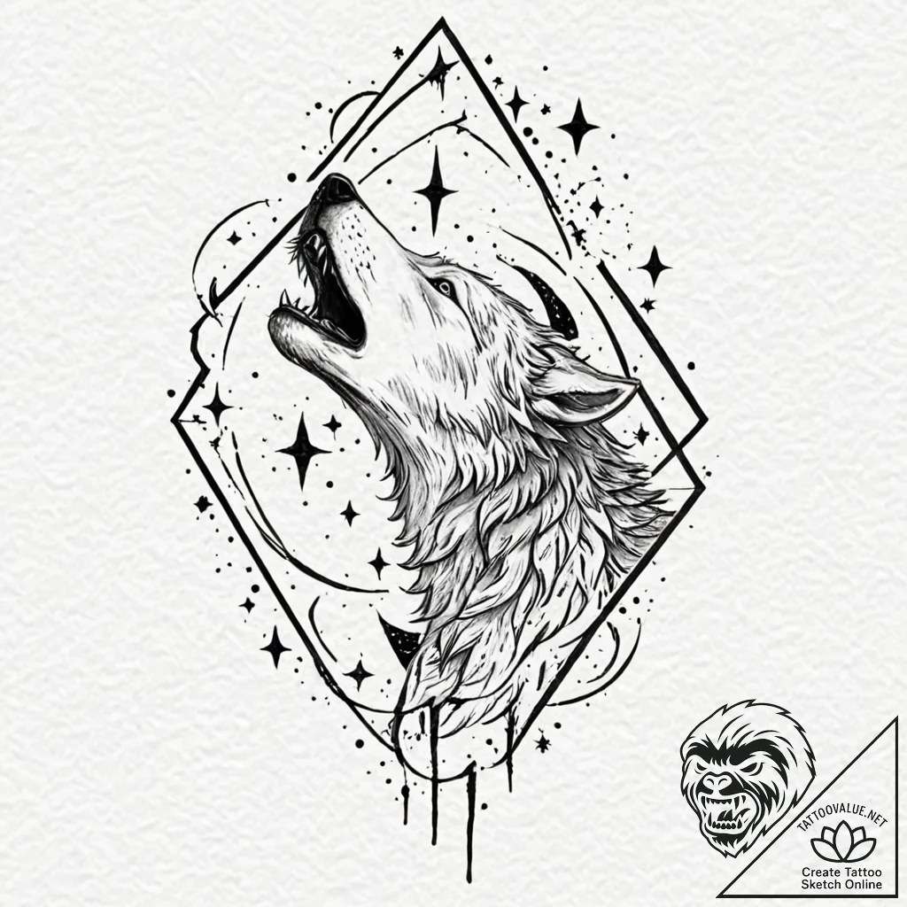 Tattoo design, fenrir wolf shattering constel... - tattoo sketch (№1751517388_0, 03.07.2025 04:36) — tattoovalue.net