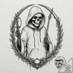 Tattoo design, the grim reaper, hooded and sk… – tattoo sketch (№1751517880_0, 03.07.2025 04:44) — tattoovalue.net