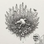 Tattoo design, a fallen drone, overgrown with… – tattoo sketch (№1751517970_0, 03.07.2025 04:46) — tattoovalue.net