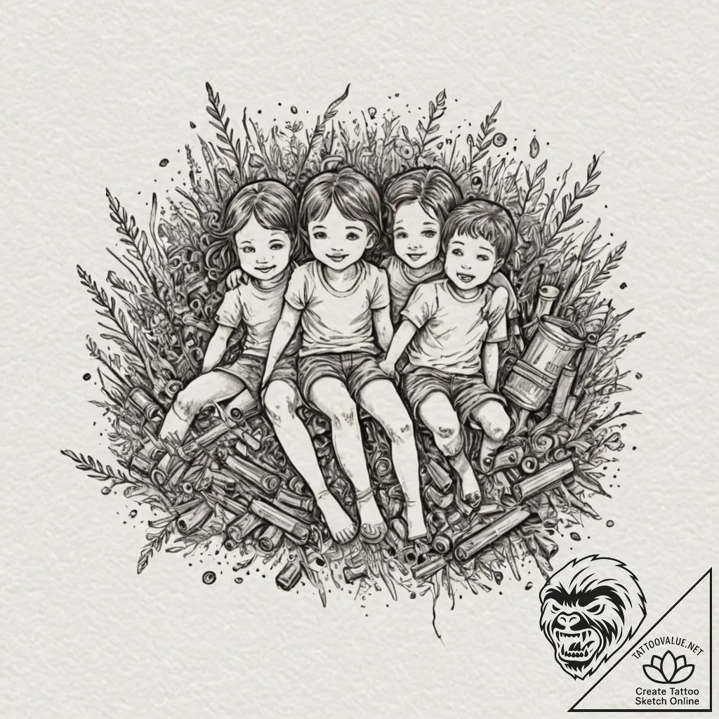 Tattoo design, a child's drawing of a happy f... - tattoo sketch (№1751518296_0, 03.07.2025 04:51) — tattoovalue.net