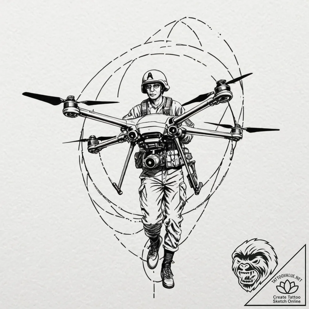 Tattoo design, a soldier with a drone gun, fi... - tattoo sketch (№1751518378_0, 03.07.2025 04:52) — tattoovalue.net