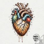 Tattoo design, a human heart connected to a u… – tattoo sketch (№1751518714_0, 03.07.2025 04:58) — tattoovalue.net