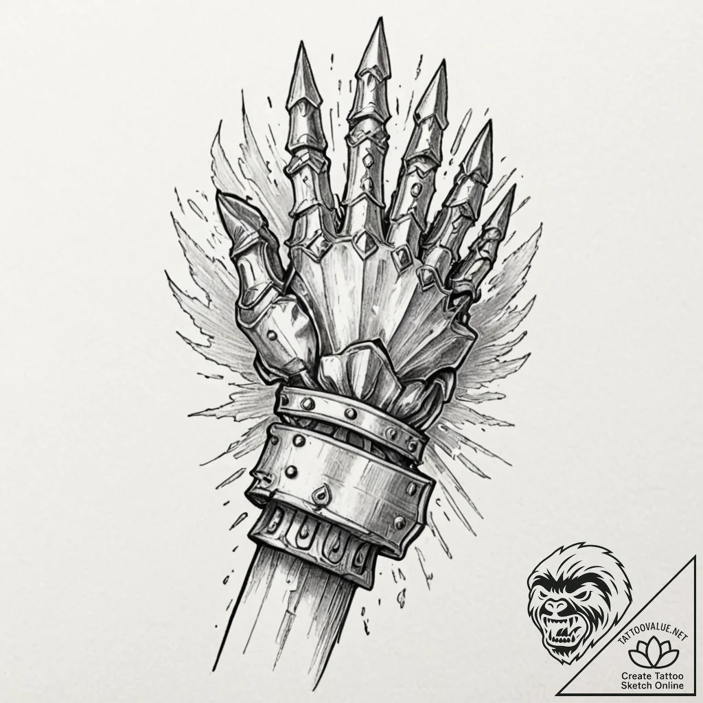 Tattoo design, a knight's armored gauntlet, c... - tattoo sketch (№1751518885_0, 03.07.2025 05:01) — tattoovalue.net