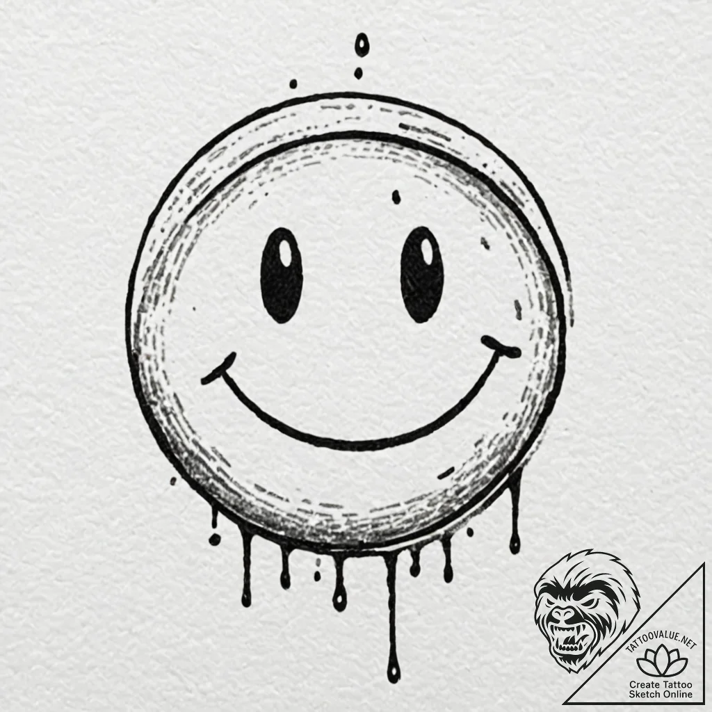 Tattoo design, handpoke style, a sad smiley f... - tattoo sketch (№1751519045_0, 03.07.2025 05:04) — tattoovalue.net