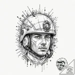 Tattoo design, a soldier’s helmet, reflecting… – tattoo sketch (№1751519219_0, 03.07.2025 05:06) — tattoovalue.net