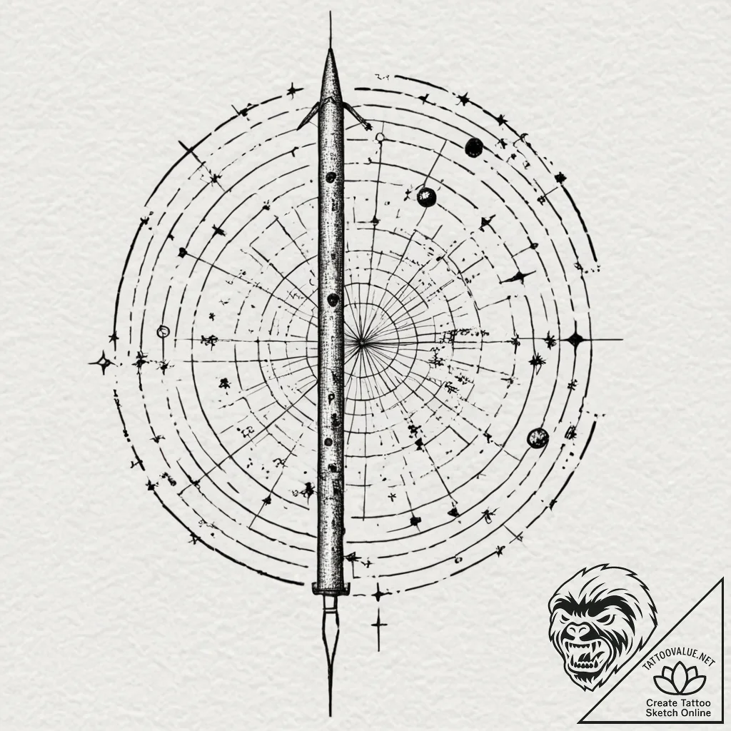 Tattoo design, a ballistic missile chart, sty... - tattoo sketch (№1751519301_0, 03.07.2025 05:08) — tattoovalue.net