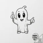 Tattoo design, handpoke style, a tiny ghost g… – tattoo sketch (№1751519667_0, 03.07.2025 05:14) — tattoovalue.net