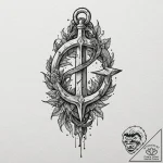 Tattoo sketch — rusted blade embedded in fros… – tattoo sketch (№1751520084_0, 03.07.2025 05:21) — tattoovalue.net