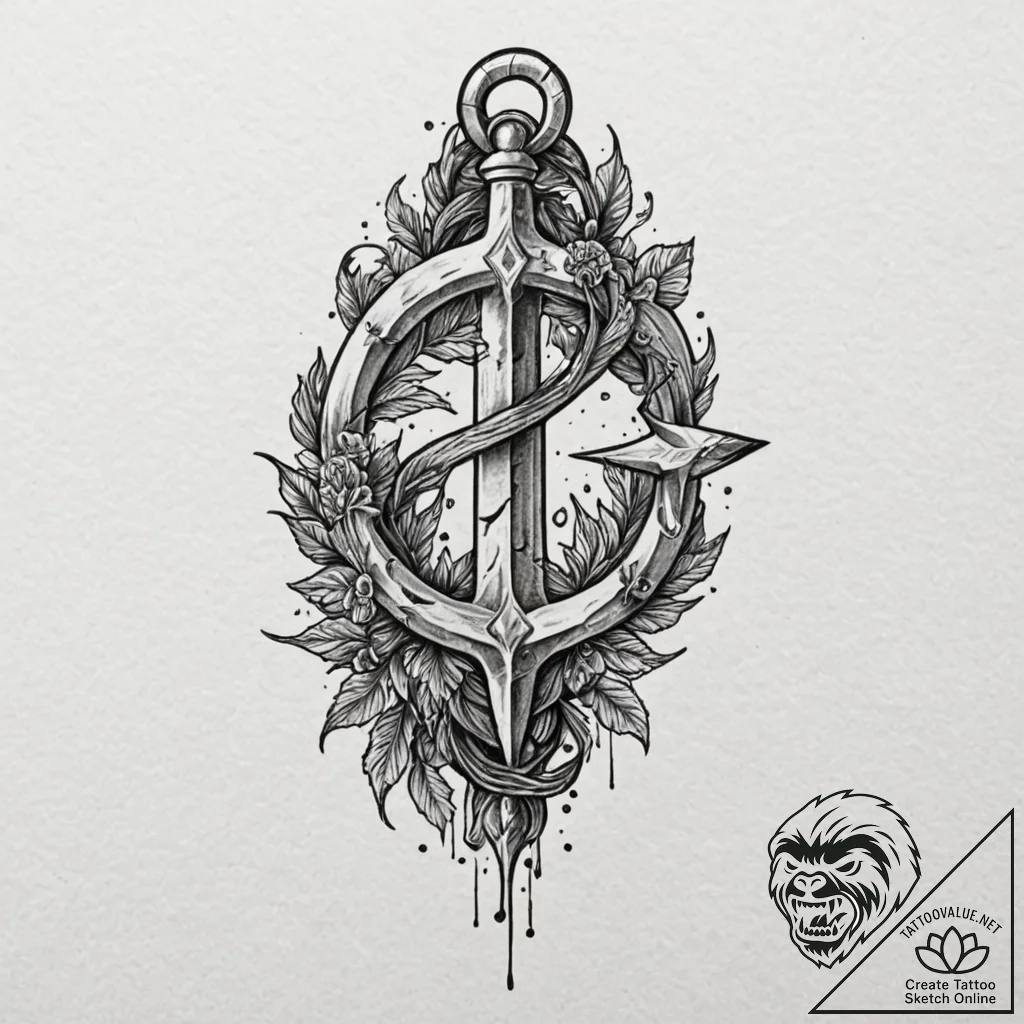 Tattoo sketch — rusted blade embedded in fros... - tattoo sketch (№1751520084_0, 03.07.2025 05:21) — tattoovalue.net