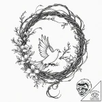 Tattoo design, a dove of peace, tangled in ba… – tattoo sketch (№1751520256_0, 03.07.2025 05:24) — tattoovalue.net