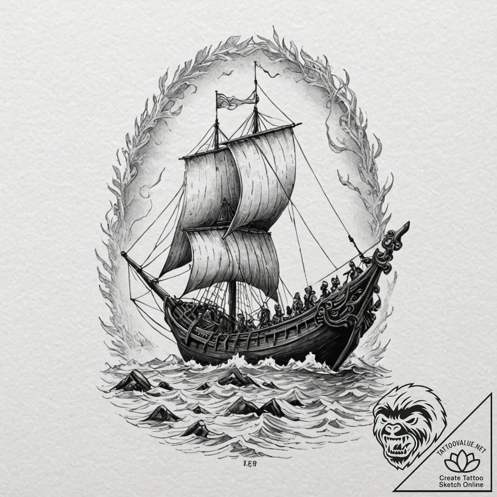 Tattoo design, a viking longship, but it's a... - tattoo sketch (№1751520588_0, 03.07.2025 05:29) — tattoovalue.net