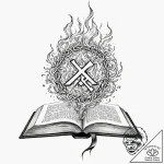 Tattoo sketch of runes flowing from open book… – tattoo sketch (№1751520754_0, 03.07.2025 05:32) — tattoovalue.net