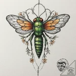 Tattoo design, a cicada, its wings are made o… – tattoo sketch (№1751520835_0, 03.07.2025 05:33) — tattoovalue.net