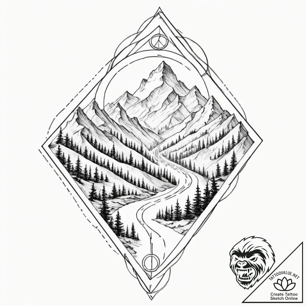 Tattoo sketch — mountain range seen from abov... - tattoo sketch (№1751520916_0, 03.07.2025 05:35) — tattoovalue.net