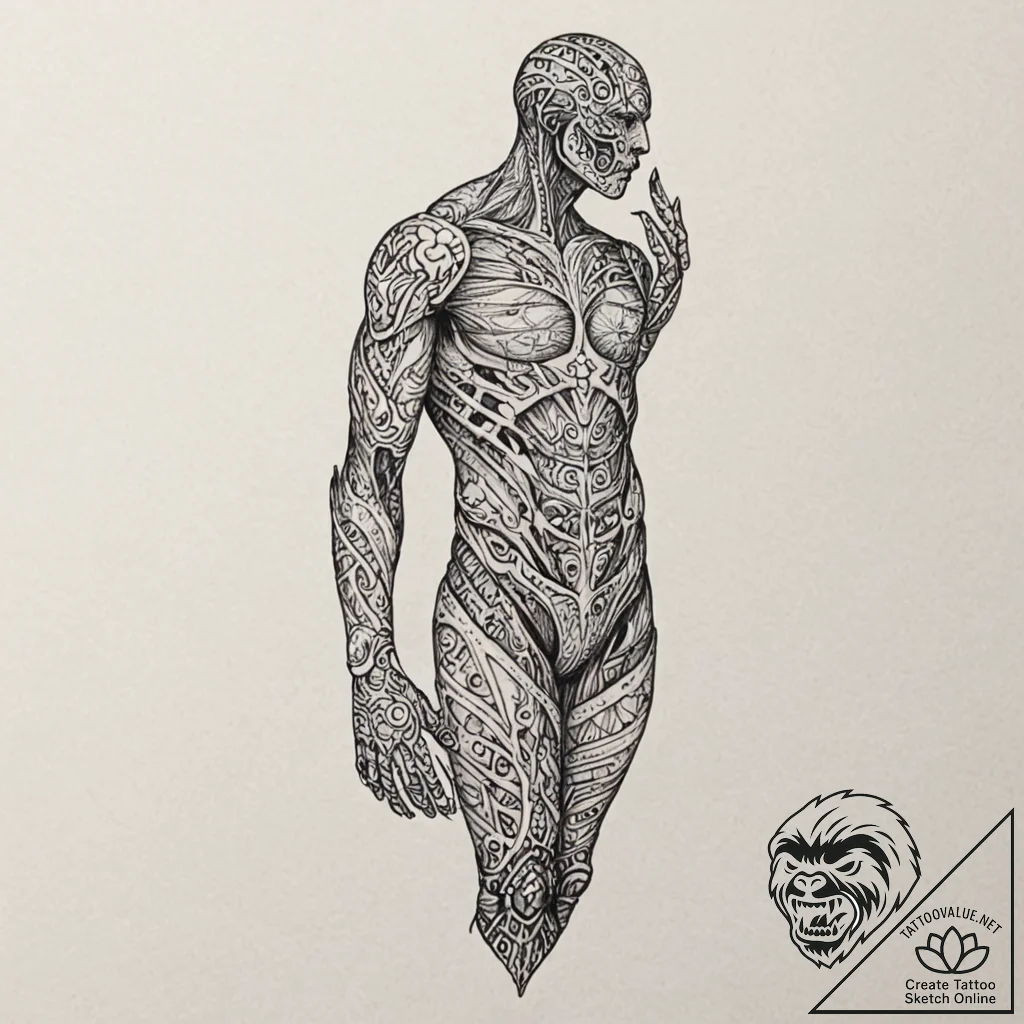 Tattoo sleeve design, sub-dermal armor, a per... - tattoo sketch (№1751520997_0, 03.07.2025 05:36) — tattoovalue.net