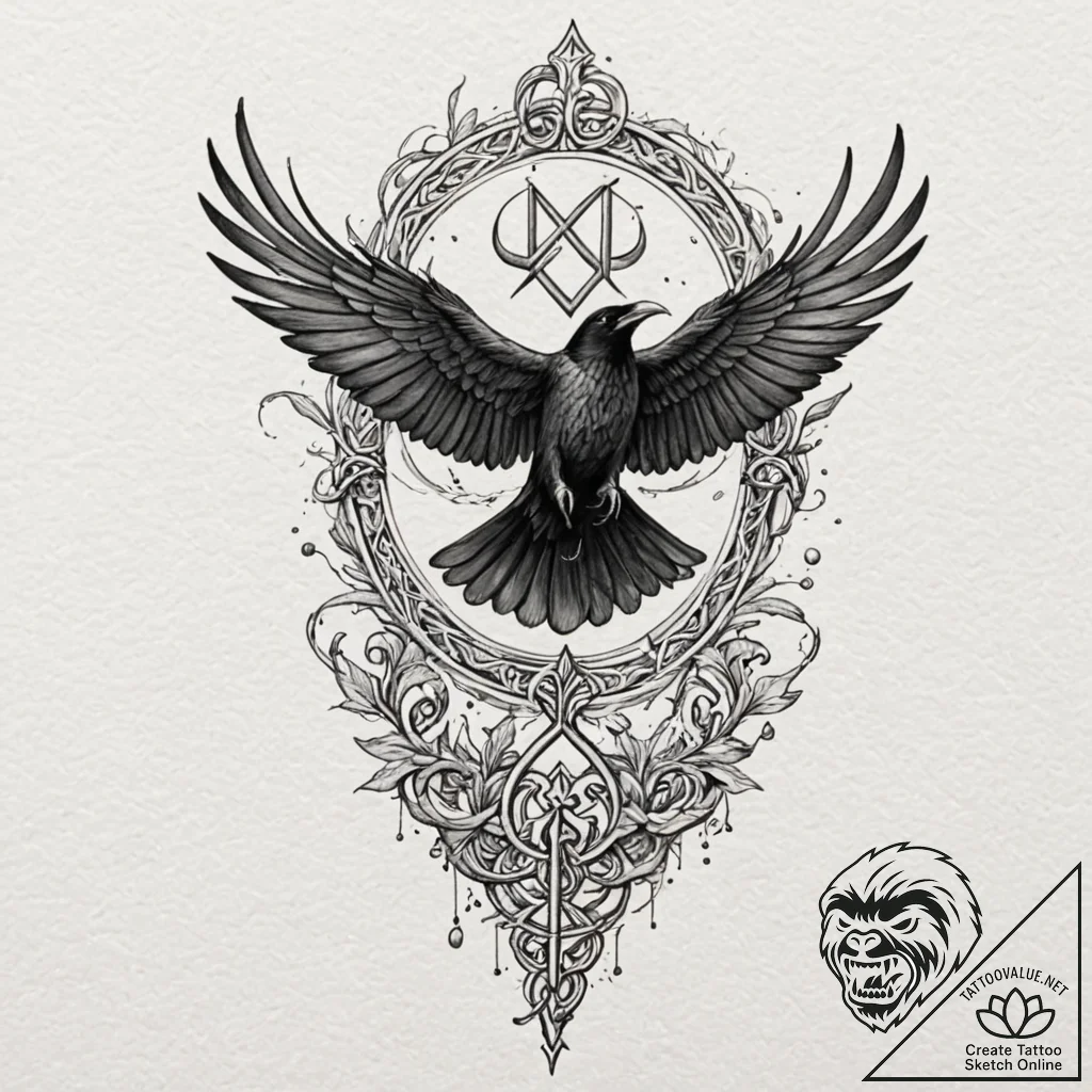 Tattoo design, muninn (memory) raven dissolvi... - tattoo sketch (№1751521088_0, 03.07.2025 05:38) — tattoovalue.net