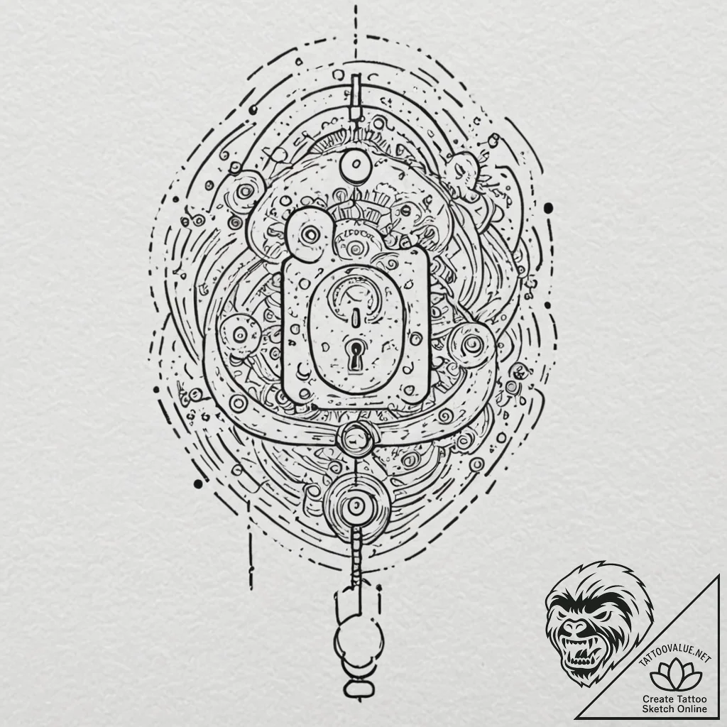 Tattoo design, a lock made of circuits being... - tattoo sketch (№1751521580_0, 03.07.2025 05:46) — tattoovalue.net