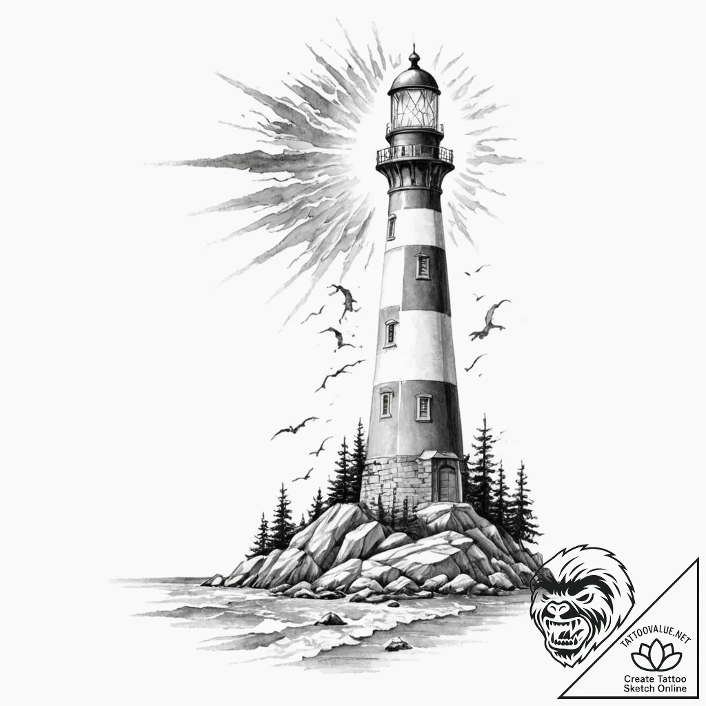 Tattoo design, a lighthouse, its beam is not... - tattoo sketch (№1751522552_0, 03.07.2025 06:02) — tattoovalue.net