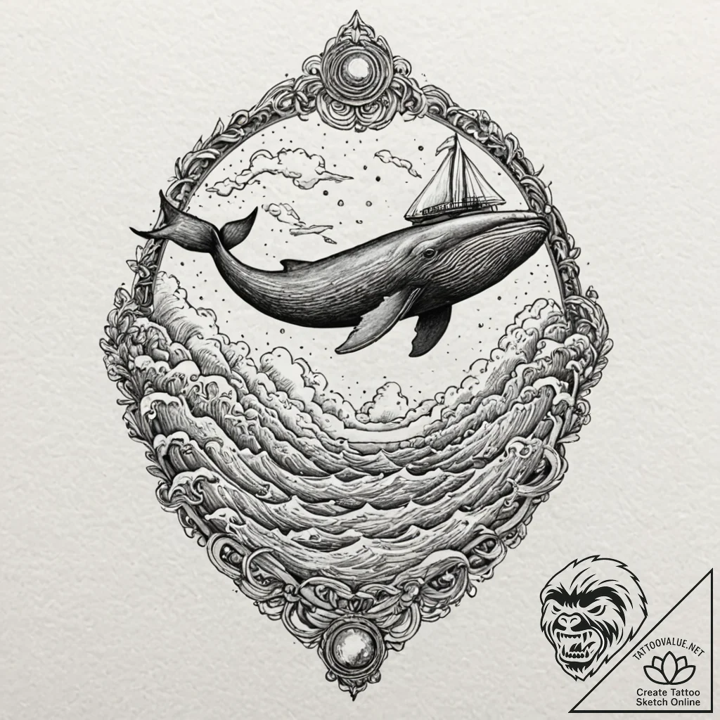 Tattoo design, a whale gracefully swimming th... - tattoo sketch (№1751522882_0, 03.07.2025 06:08) — tattoovalue.net