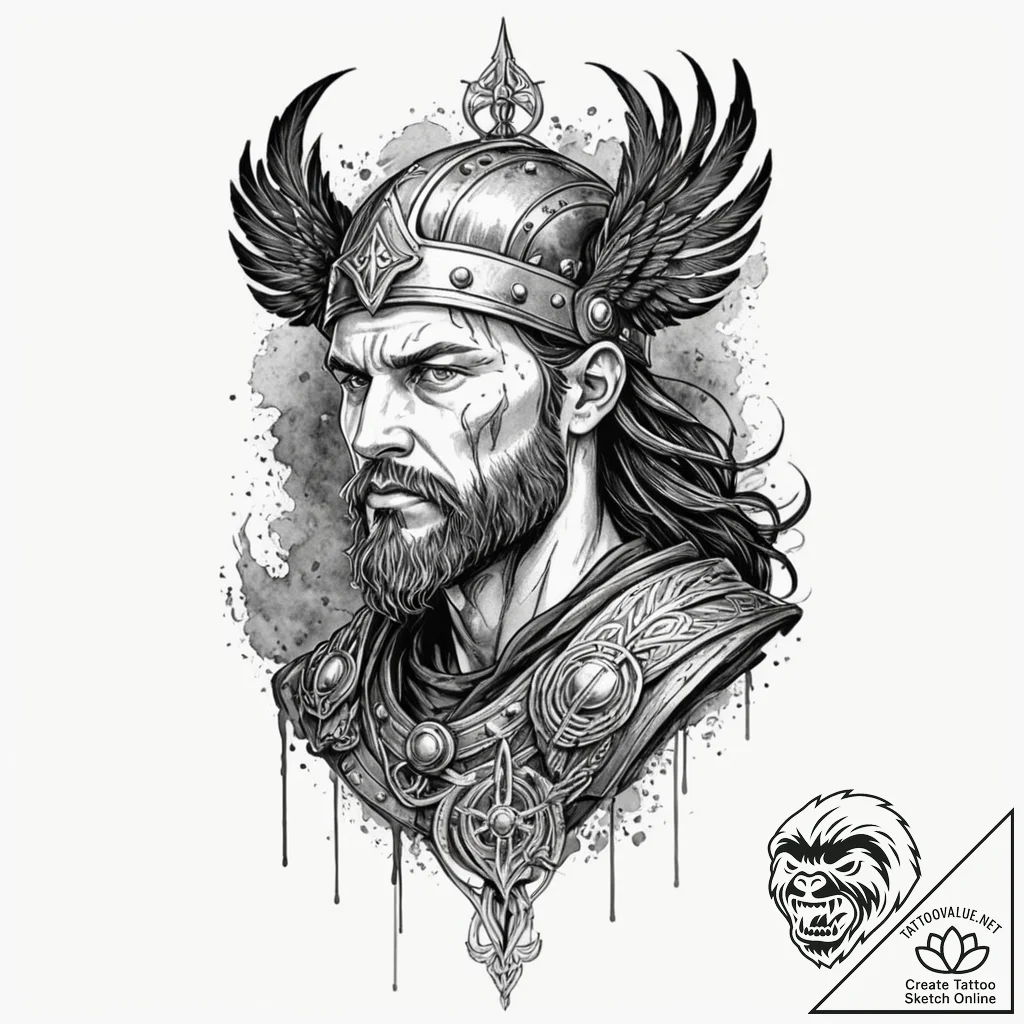 Tattoo sketch of viking warrior made entirely... - tattoo sketch (№1751523381_0, 03.07.2025 06:16) — tattoovalue.net