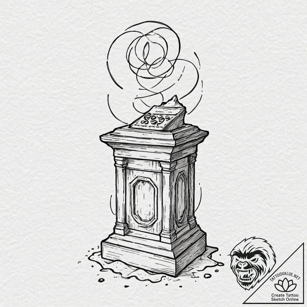 Tattoo design, a speaker's podium, crumbling... - tattoo sketch (№1751523463_0, 03.07.2025 06:17) — tattoovalue.net